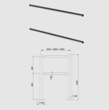 Oxgard Поручень ограждения двойной длиной 1440 мм (антик серебро, черный)
